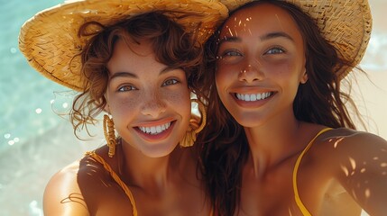 Two Women Taking a Selfie on a Sunny Beach