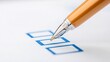 © ArtifyGraphy - Close-up of a pen marking a blue checkbox on a form, representing decision-making, surveys, or completing tasks.