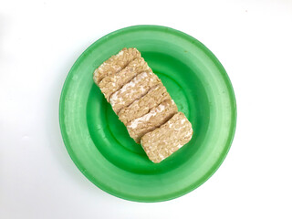 Raw tempeh. Slice of Tempeh