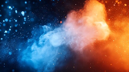 Wall Mural - vibrant abstract smoke cloud illuminated by bold blue and orange light