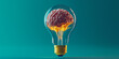 © Tamara Velimirovic - On a blue background, a light bulb with a brain inside symbolizes innovation and the power of ideas.