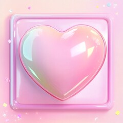 Cute 3D pink heart icon with a glossy finish, surrounded by a pastel-colored festive border