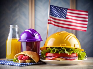 Celebrate Labor Day with a feast of sandwiches, striking purple helmets, and American flag themes. Perfect for ads—add