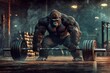 © Mirador - A muscular gorilla lifting a heavy barbell in a gym, representing power, strength, and determination. The image is a humorous take on bodybuilding and intense fitness training