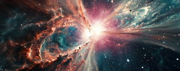 Wall Mural - cosmic conical blast radiating energy waves in the galaxy, 4k hyperrealistic photo