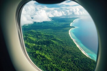 Airplane window ocean view