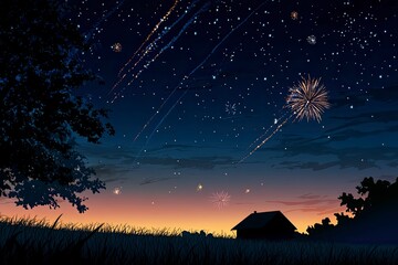night sky with fireworks , new years background. with generative ai