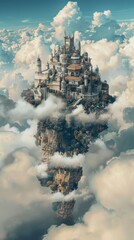 Canvas Print - Ethereal citadel amidst the clouds, 4K hyperrealistic photo