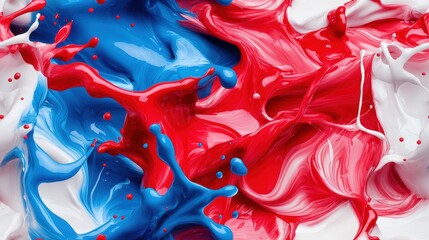 Vibrant Splash of Red, White, and Blue Paint