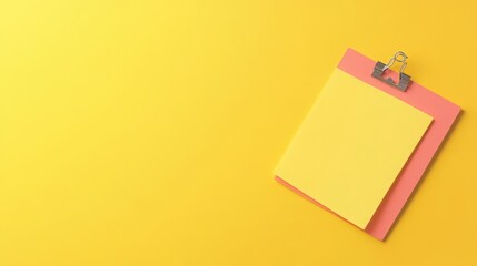 Digital sticky note, card and mockup with template for to-dos, tasks or agenda on a yellow background. Open space, banner or small document for alert, notification or message on clipboard, memory or l