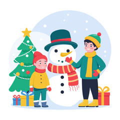 Canvas Print - A flat character illustration of snow play 