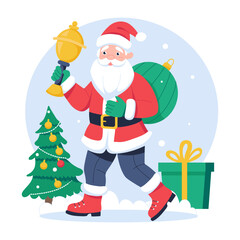 Wall Mural - Character based flat illustration of christmas santa with gifts 