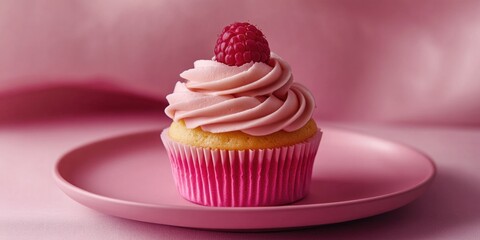 Wall Mural - Raspberry Cupcake on Pink Plate