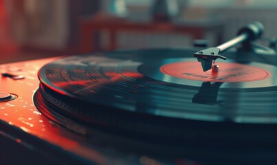 Vinyl record on the turntable, 4K hyperrealistic photo