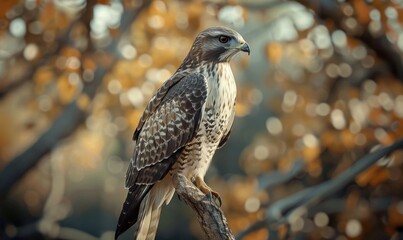 majestic hawk perched on a tree branch, 4k hyperrealistic photo.