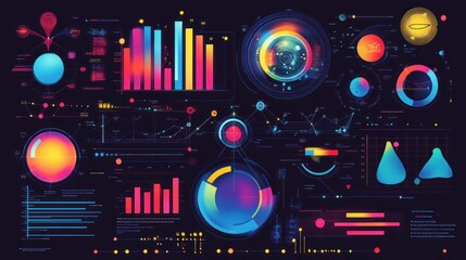 Wall Mural - Abstract Futuristic Digital Interface with Various Data Visualizations