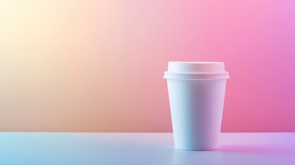 Sticker - White Coffee Cup with Lid on a Blue and Pink Gradient Background