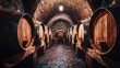 © Kitta Studio - A rustic wine cellar showcasing large wooden barrels, stone walls, and ambient lighting, perfect for wine enthusiasts and photographers.