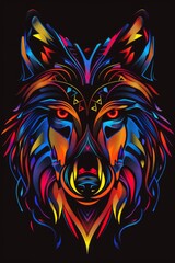 Poster - Minimalist wolf head with bright tribal designs.