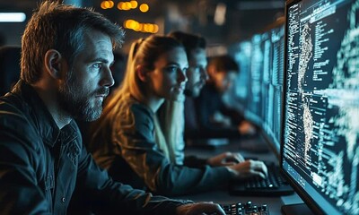 Team of Programmers Working in a Modern Office