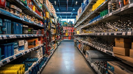 A vibrant aisle in a store displaying a variety of items, showcasing organized shelves filled with colorful products.