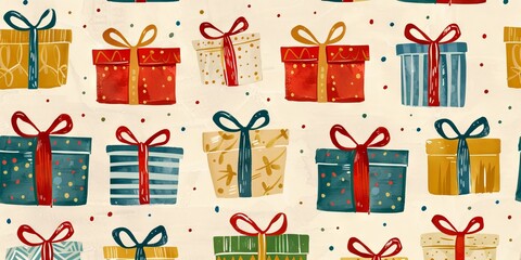 Poster - Repeating pattern of holiday presents and bows.