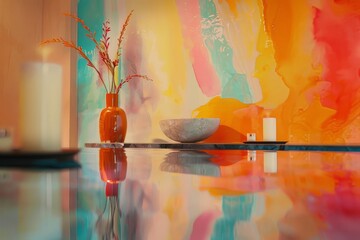 Sticker - Serene spa environment with a vibrant abstract color design.