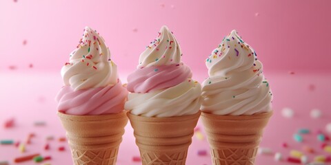 Wall Mural - Three ice cream cones with sprinkles