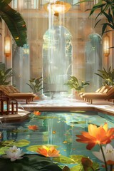 Poster - Spa environment illustrated from the back, showcasing tranquility.