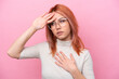 © luismolinero - Young Russian girl isolated on pink background With glasses and tired