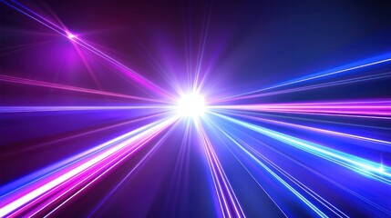Wall Mural - speed line blue purple violet light explosion from spot black background hyper fast