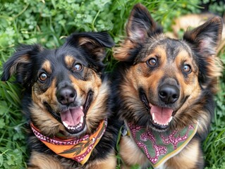 Poster - Two dogs smiling happily at the camera. AI.