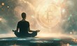 © jambulart - Silhouette of a man meditating with a glowing bitcoin symbol.