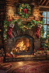 Poster - Holiday fireplace scene with room for personalized text.