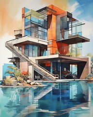 “Modern Geometric Waterfront House”