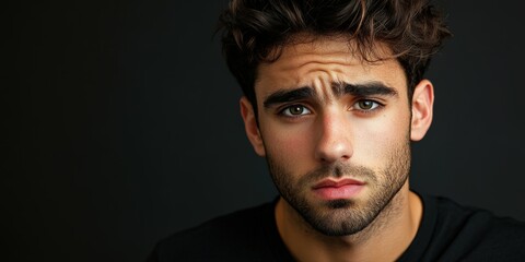 Wall Mural - Athletic man with a serious expression on a dark background