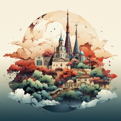 Wall Mural - Minimalistic Illustration of Barcelona’s Iconic Cityscape and Landmarks