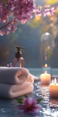 Sticker - Relaxing spa scene with ample room for marketing copy.