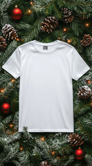 Sticker - Christmas t shirt mock up. Christmas flat lay. Christmas template. ai generated