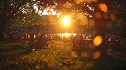 Canvas Print - Golden Hour Picnic by the Lake