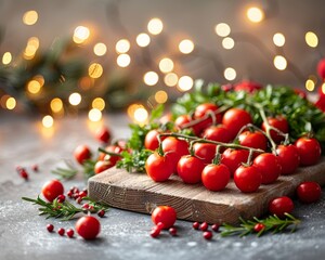 Charming still life featuring fresh vegetables on wooden board with cozy fabric background