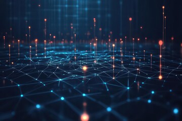 Poster - An abstract digital network growing across a dark background, representing the spread of knowledge, glowing data nodes, techinspired, style