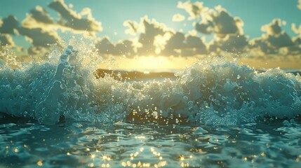 Poster - Ocean Wave Crashing at Sunset