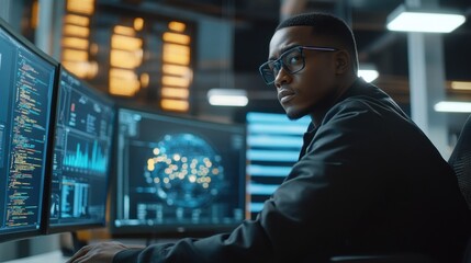Confident Black Software Engineer Coding with AI