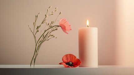 Sticker - A candle is lit next to a red flower