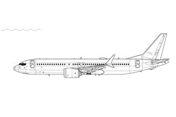 Canvas Print - Boeing 737 MAX-8. Vector drawing of narrow-body airliner. Side view. Image for illustration and infographics.