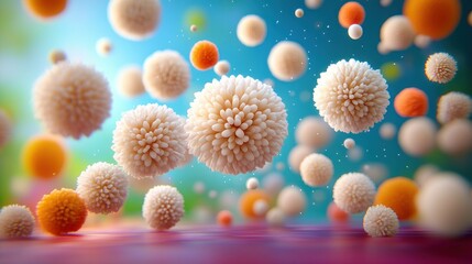 Aufkleber - Colorful floating spheres, vibrant background, abstract design, dynamic motion, playful energy, creative visual art.
