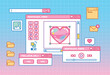© Munusa Work - cute vaporwave ui apps computer desktop. Linear vaporwave template. Abstract retro aesthetic cute kawaii backgrounds pack 70s, 80s, 90s. Girly y2k style.