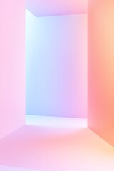 Sticker - A room with a pink and orange wall and a white wall. The room is empty and has a very bright and colorful atmosphere