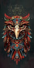 Sticker - Flat lay of an eagle head with ornate tribal decorations.